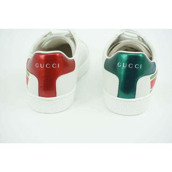 Gucci White Leather Ace Green Red GG Logo Low Top Sneakers SZ 34.5 Lace Up - Picture 7 of 12
